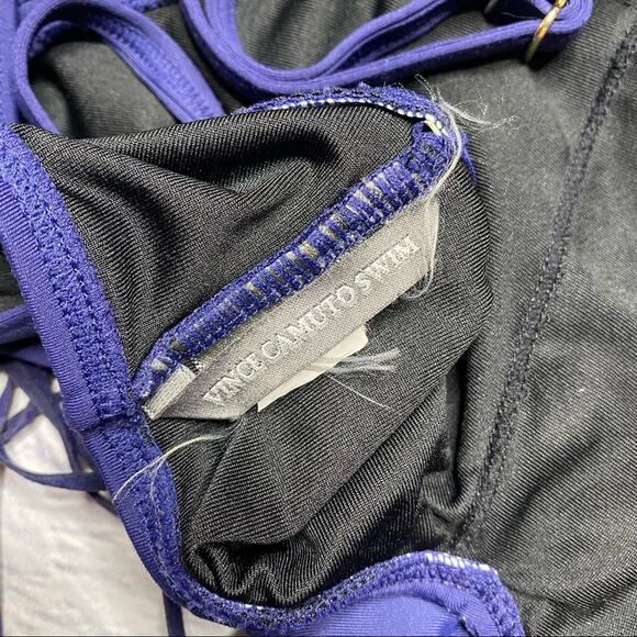 Vince Camuto Swim Tassle Suede Fringe One Piece Swimsuit in Navy - Picture 6 of 9